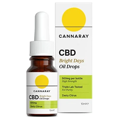 Image of Cannaray CBD Oil Drops Bright Days, 500mg, Zesty Citrus Strong High Strength 5% Vegan, THC Free &amp; GMO (10ml)