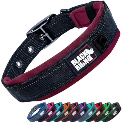 Image of Black Rhino Dog Collar Heavy Duty Adjustable and Reflective Waterproof Collars Soft Neoprene Padded Suitable for All Breeds Ideal Fit Active Dogs Large, Burgundy