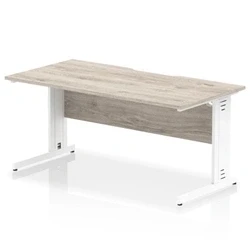 Image of Impulse 1600 x 800mm Scalloped Edge Straight Office Desk Grey Oak Top White Cable Managed Leg