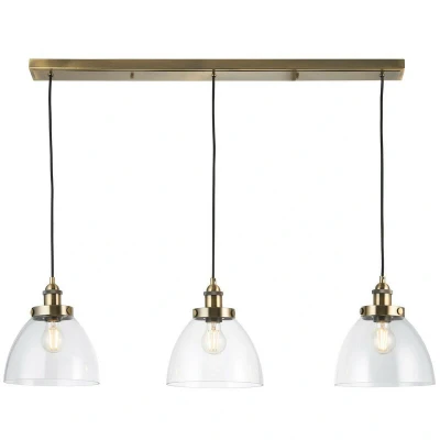 Image of Hansen Plate Pendant Ceiling Lamp, Antique Brass Plate, Glass