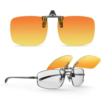 Image of Goiteia Polarised Clip on Night Driving Glasses for Men Women,2 in 1 Orange Yellow Lens Block 87% of Headlights Glare,Easy to Flip up with One Hand
