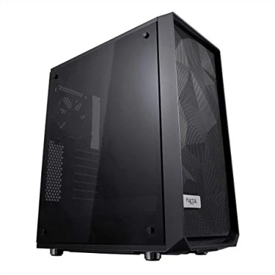 Image of Fractal Design Meshify C Compact Computer Case High Performance Airflow/Cooling 2x Fans included PSU Shroud Modular interior Water cooling ready USB3.0 Tempered Glass Blackout