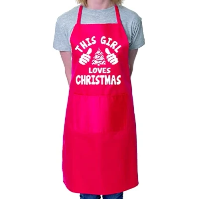 Image of This Girl Loves Christmas Santa Xmas BBQ Cooking Novelty Apron Red