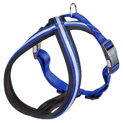 Image of Ferplast Dog Harness DAYTONA CROSS, Medium Size Nylon Harness, Padded, Reflective and Adjustable. With Magnetic Buckle. Blue