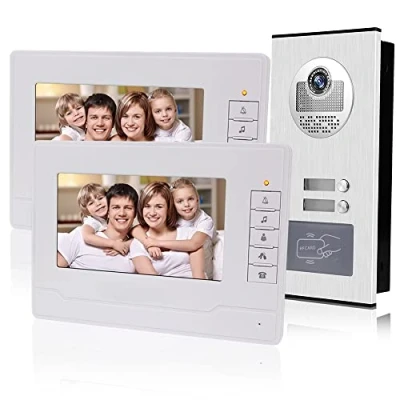 Image of KDL Home 7 Inch RFID Video Intercom Phone Door System 2 Monitors with 1 Camera Infrared Night Vision for Multi Apartments/Low Building Keychain 125KHz