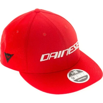 Image of Dainese 9Fifty Wool Snapback Cap, Men&#039;s Baseball Hat with Flat Visor, Summer Motorbike Cap Embossed Logo, Adjustable Rear Closure, Red