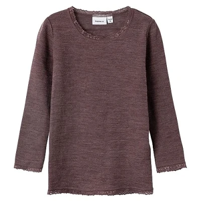 Image of NAME IT Girl&#039;s NMFWANG Wool NE.LS TOP Solid NOOS XXIII T Shirts, Peppercorn, 98