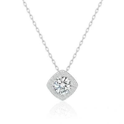 Image of Philip Jones Silver Plated Square Halo Necklace Created with Zircondia® Crystals