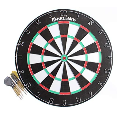 Image of Masterdarts Dartboard with 6 Darts Diameter 45 cm Metal Tip Cork Hanging Hooks Dart Set Black/Red/White/Green