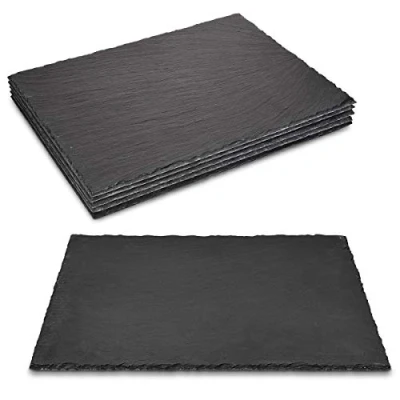 Image of Navaris Natural Slate Serving Plates Set of 6 Place Mat Trays Large Rectangular Stone Table Platter Tiles 38 x 28 cm