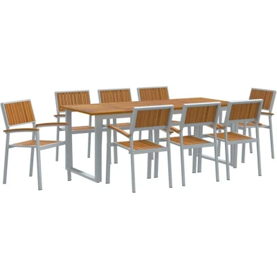 Image of vidaXL 9 Piece Garden Dining Set Grey Steel and Solid Wood Acacia