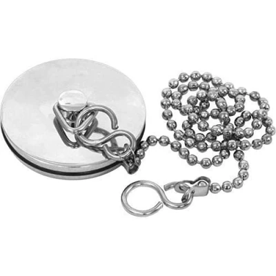 Image of SISI UK® Chrome Sink Plug &amp; Chain for BATHROOM BASIN 37mm (1.1/2 Inch) Ball Type and S Hook Shaped Made of Stainless Steel (12