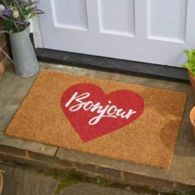 Image of Garden Mile Bonjour Coir door mats Durable Indoor and Outdoor Natural Weather Resistant Eco friendly Entrance front mat outside for (Bonjour)