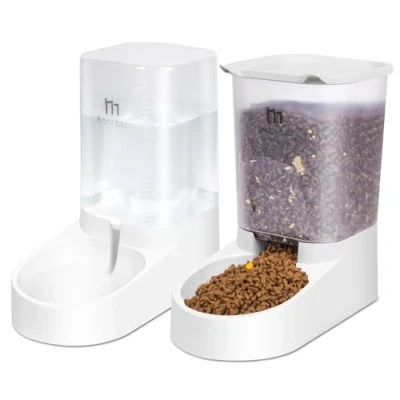 Image of Marchul Pets Automatic Feeder and Waterer Set, Dogs Cats Food Water Dispenser 3.8L, 2 in 1 Cat Dispensers for Small Medium Big