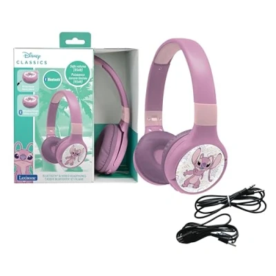 Image of Lexibook, Disney Stitch, Angel 2 in 1 Bluetooth &amp; Wired Headphones with microphone and control buttons, Foldable Adjustable, Long lasting rechargeable battery, Pink, HPBT010D1