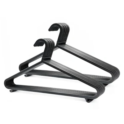 Image of SPICOM 20 Pack Adult Plastic Coat Hangers, Black Colour, Strong Clothes Hangers for Rail &amp; Closet, Clothing Hanger with Suit Pants Trouser Bar and Clips, Space Saving