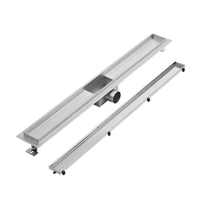 Image of Milano Tile Insert Linear Brushed Stainless Steel Shower Drain 400mm