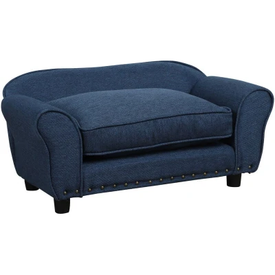 Image of PawHut Dog Sofa for XS and S Size Dogs, Pet Chair Couch with Thick Sponge Padded Cushion, Kitten Lounge Bed Washable Cover, Wooden Frame Blue