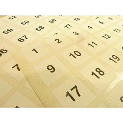 Image of 20mm (0.8 inch) Square Black on White Consecutive, Sequential Number Sequence Labels, Numbering Stickers, from 1 96