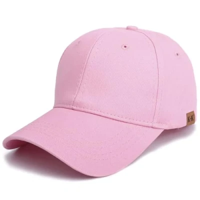 Image of Baseball Cap Plain Hat Lightweight Adjustable Washed Polo Style Classic Sports Casual Summer Sun for Unisex (Pink)