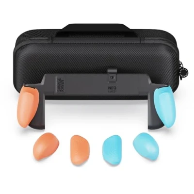 Image of Savage Raven by Skull &amp; Co. NeoGrip Bundle for Nintendo Switch 2: An Ergonomic Grip Hard Shell Handheld Case with Replaceable Grips [to fit All Hands Sizes] [with Carrying Case] Neon Blue+Neon Red