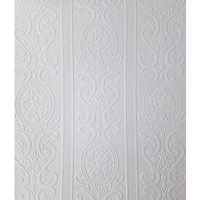 Image of Anaglypta Louisa White Paintable Floral Stripe Wallpaper Vinyl Embossed Textured from YöL