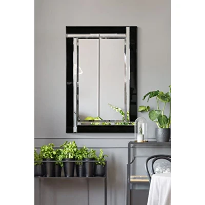 Image of Black And Silver Bevelled Venetian Wall Mirror 3Ft X 2Ft (91cm 61cm)