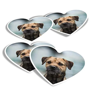 Image of Vinyl Heart Stickers (Set of 4) Border Terrier Dog Puppy Fun Decals for Laptops,Tablets,Luggage,Scrap Booking,Fridges #15548