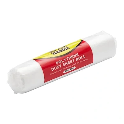 Image of Fit for The Job 50 sqm (2m x 25m) Polythene Dust Sheet Roll, Dustproof and Waterproof Ideal Covering Protecting Floors Furniture from Spills Splashes When Painting Decorating