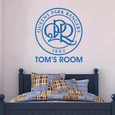 Image of Beautiful Game Queens Park Rangers Football Club Crest &amp; Personalised Name Wall Sticker QPR Badge Vinyl Mural Decal Bedroom (90cm Height)