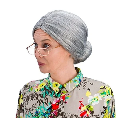 Image of Wicked Costumes Old Lady Grey Granny Bun Wig