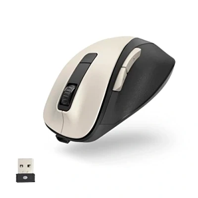 Image of Hama Ergonomic Mouse (Wireless Mouse, 6 Buttons, 2.4 GHz, BlueWave, 800/1200/1600 dpi, Wireless, Optical Ergonomic, Computer for Laptop/PC, Battery, Right Handed Cream White