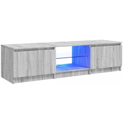 Image of vidaXL Grey Sonoma TV Cabinet with LED Lights Modern Designed Engineered Wood Media Unit Ample Storage Space 140x40x35.5 cm