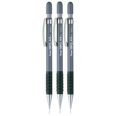 Image of Pentel 0.5mm (A315 A) Black 120 DX Automatic Mechanical Pencil Refillable Lead Capped Metal Clip Rubber Grip (Pack Of 3)