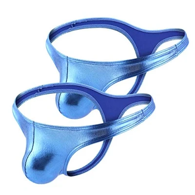 Image of Billtop Men&#039;s Sexy Thong Faux Leather Briefs Bikini Underwear Pack