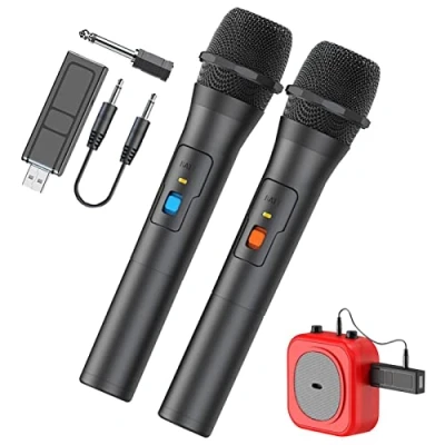 Image of Wireless Microphone, Handheld Cordless Microphone System with USB Receiver, for Karaoke Singing, Wedding, DJ, Speech, Church