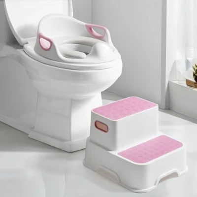 Image of DEANIC Potty Training Toilet Seat with Steps for Toddlers, Kids Boys Girls, 2 in 1 Toddler and Step Splash Guard, Cushions, Brush, Hook (Pink)