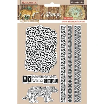 Image of Stamperia HD Natural Rubber Stamp Amazonia Tribals, Wooden, 14 x 18 cm