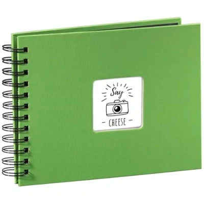 Image of Hama Fine Art photo album, 50 black pages (25 sheets), spiral bound album 24 x 17 cm, with cut out window, apple green