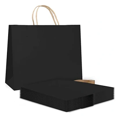 Image of Gift Bags Paper with Handles Black Bags(20 pcs,27x12x21cm,130GSM paper) for Halloween Christmas Wedding Birthday Party