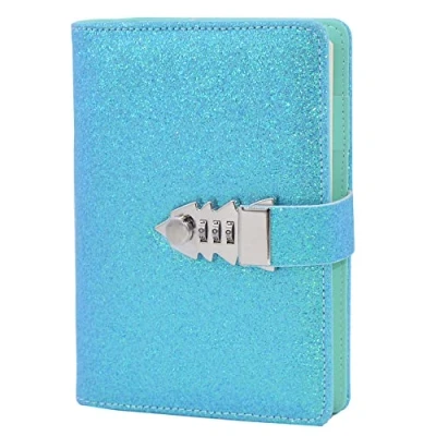 Image of LanSun NectaRoy Lock Journal Lockable Refillable Diary, Writing Notebook Planner Organizer with Combination Lock, Gilliter Cover Travel 185x135mm