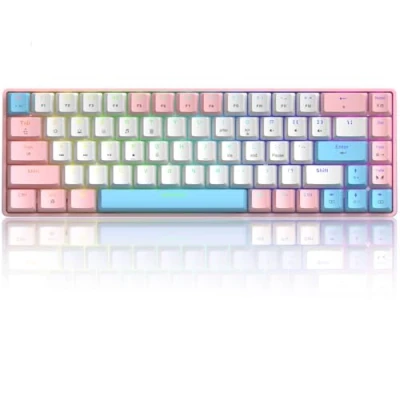 Image of T8 RGB Gaming Keyboard 60% Clicky Optical Blue Switches Mini 60 Percent Wired Mechanical 18 Chroma LED Backlit Illuminated Compact 68 Keys Detachable USB C Cable Pink