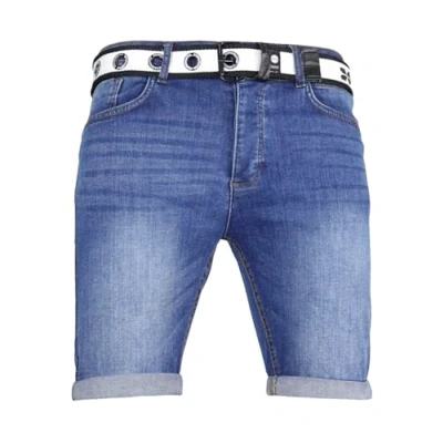 Image of Crosshatch Mens Stretch Slim Fit Chino Shorts with Pockets for Summer, Holiday, Golf by Jeanbase Mid Blue 40