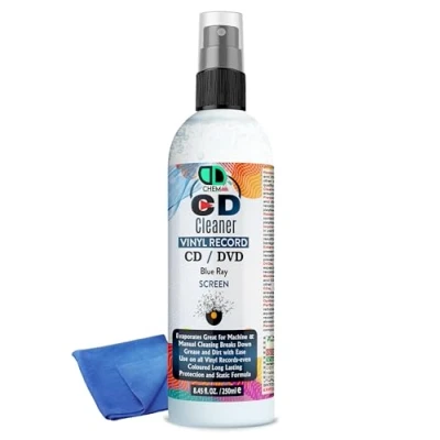 Image of Vinyl LP Record Cleaner Solution Antistatic Fluid Spray Bottle with Supersoft Microfibre Cleaning Cloth Removes Dirt, Dust &amp; Fingerprints (250ml + Cloth)