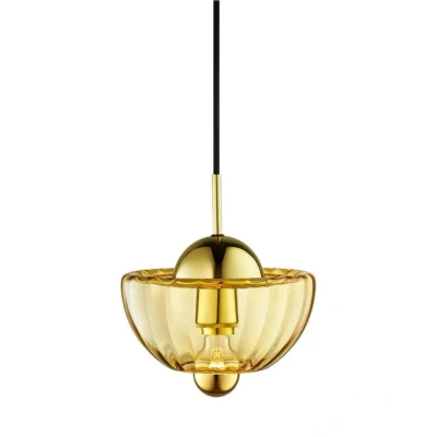 Image of DESIGN BY US Pendant light Lotus, amber, Ø 25 cm, glass, mouth blown