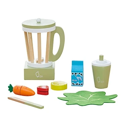 Image of Teamson Kids Wooden Blender Toy Play Kitchen Accessories 13 Pc Green TK W00008