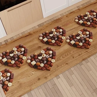 Image of PETTI Artigiani Italiani Kitchen Rug Runner Non Slip and Washable 52x480 cm Chocolate Design 100% Made in Italy