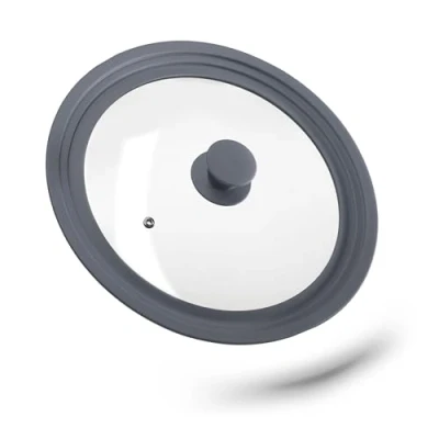 Image of Relaxdays Saucepan Lid Universal, Glass Cover, Stepped Silicone Rim, Pots &amp; Pans 26 30 cm, 5 x 31.5 Grey