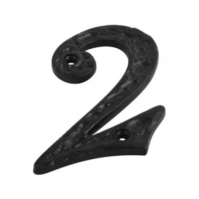 Image of Dzina Door Number Numeral &#039;2&#039; 100mm (4 Inch) Antique Black, Pack of 1