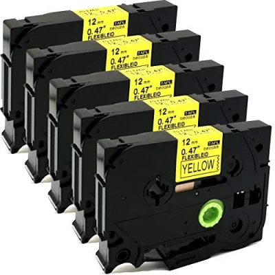 Image of NEOUZA 5PK Compatible for Brother P Touch Laminated TZe TZ Label Tape Cartridge 12mmx8m (TZe Fx631 Flexible ID Wire Cable Black on Yellow)